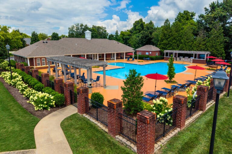 Cross Creek at Murfreesboro drone photo of pool area.
